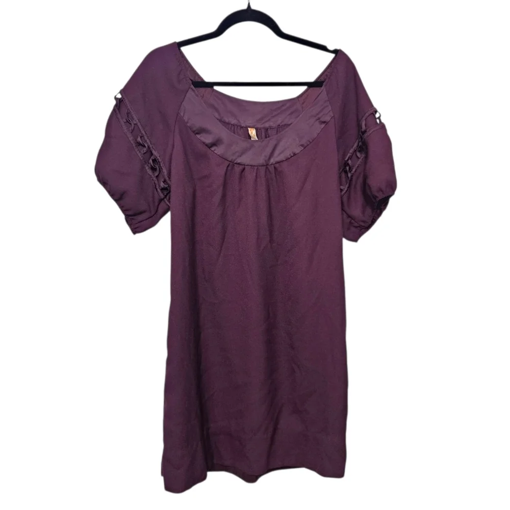 Maeve Anthropologie Plum Purple Shift Dress Bubble Sleeves w/Pockets size 8 NWT - Picture 2 of 7